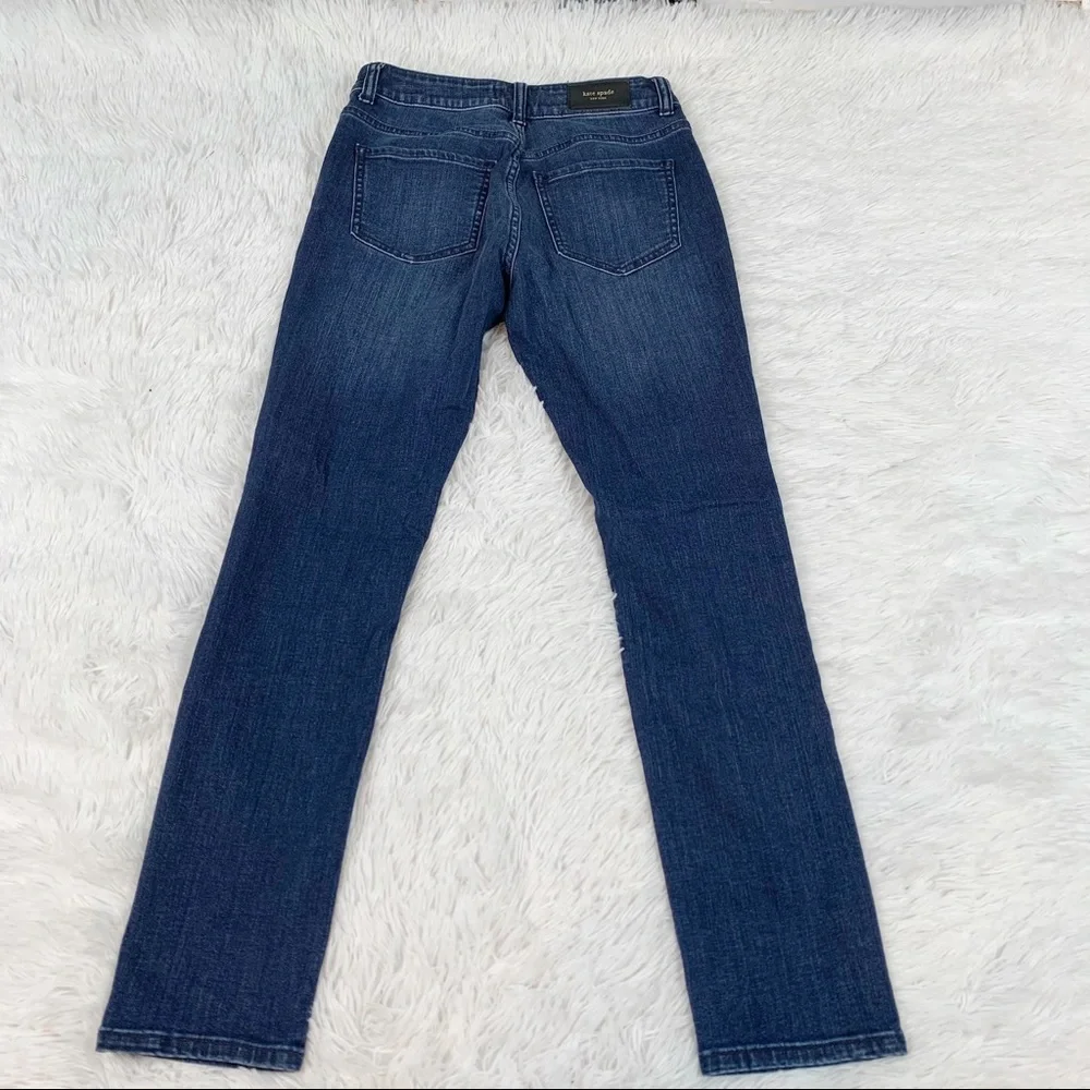 Kate Spade Broom Street‎ high rise straight jeans solid blue classic medium wash